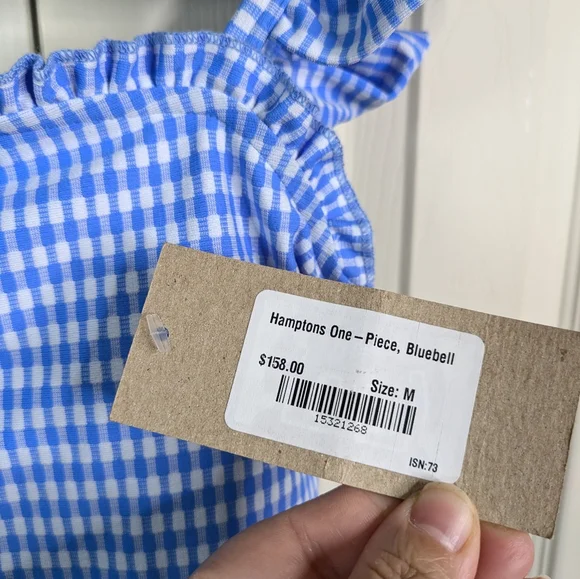 NEW Albion Hamptons One Piece Swimsuit Medium Bluebell Gingham Coastal Preppy - Picture 8 of 14